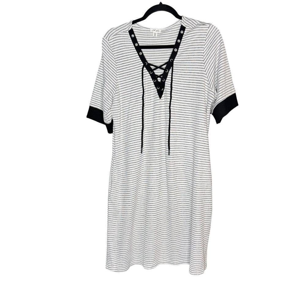 Tribal Jeans Women's sz XL Gray Black White Knit Dress Short Sleeve Midi